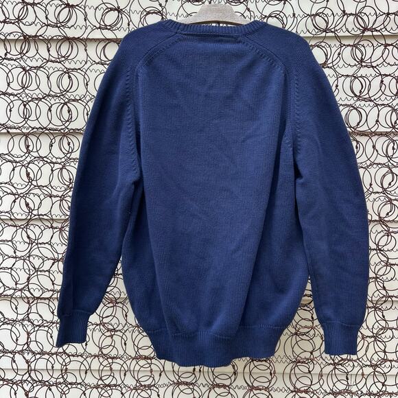 Vintage 90s Lands' End Navy Blue V-Neck Knit Grandpa Sweater Cozy XL TALL - Picture 4 of 7